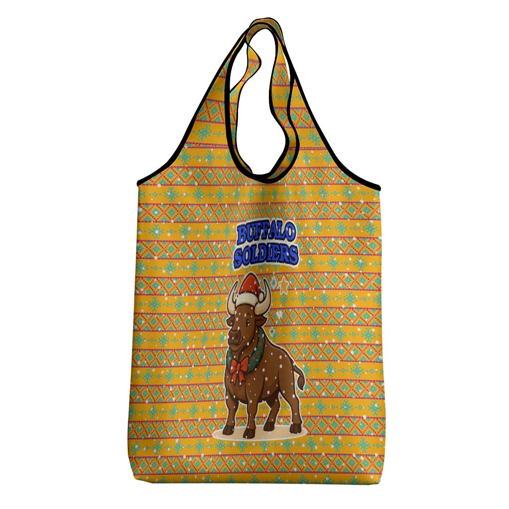 Buffalo Soldiers Christmas Grocery Bag Yellow Cartoon Buffalo Santa Hat Design - African Pride