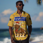 Buffalo Soldiers Christmas Hawaiian Shirt Yellow Cartoon Buffalo Santa Hat Design - African Pride