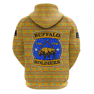 Buffalo Soldiers Christmas Hoodie Yellow Cartoon Buffalo Santa Hat Design - African Pride