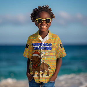 Buffalo Soldiers Christmas Kid Hawaiian Shirt Yellow Cartoon Buffalo Santa Hat Design - African Pride