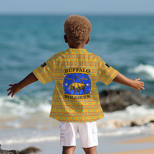 Buffalo Soldiers Christmas Kid Hawaiian Shirt Yellow Cartoon Buffalo Santa Hat Design - African Pride