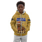Buffalo Soldiers Christmas Kid Hoodie Yellow Cartoon Buffalo Santa Hat Design - African Pride