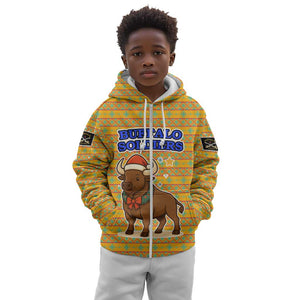 Buffalo Soldiers Christmas Kid Hoodie Yellow Cartoon Buffalo Santa Hat Design - African Pride