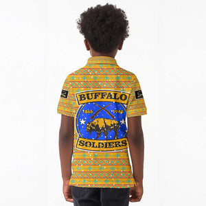 Buffalo Soldiers Christmas Kid Polo Shirt Yellow Cartoon Buffalo Santa Hat Design - African Pride