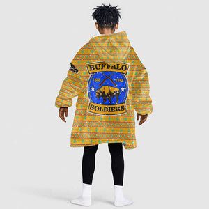 Buffalo Soldiers Christmas Kid Wearable Blanket Hoodie Yellow Cartoon Buffalo Santa Hat Design - African Pride