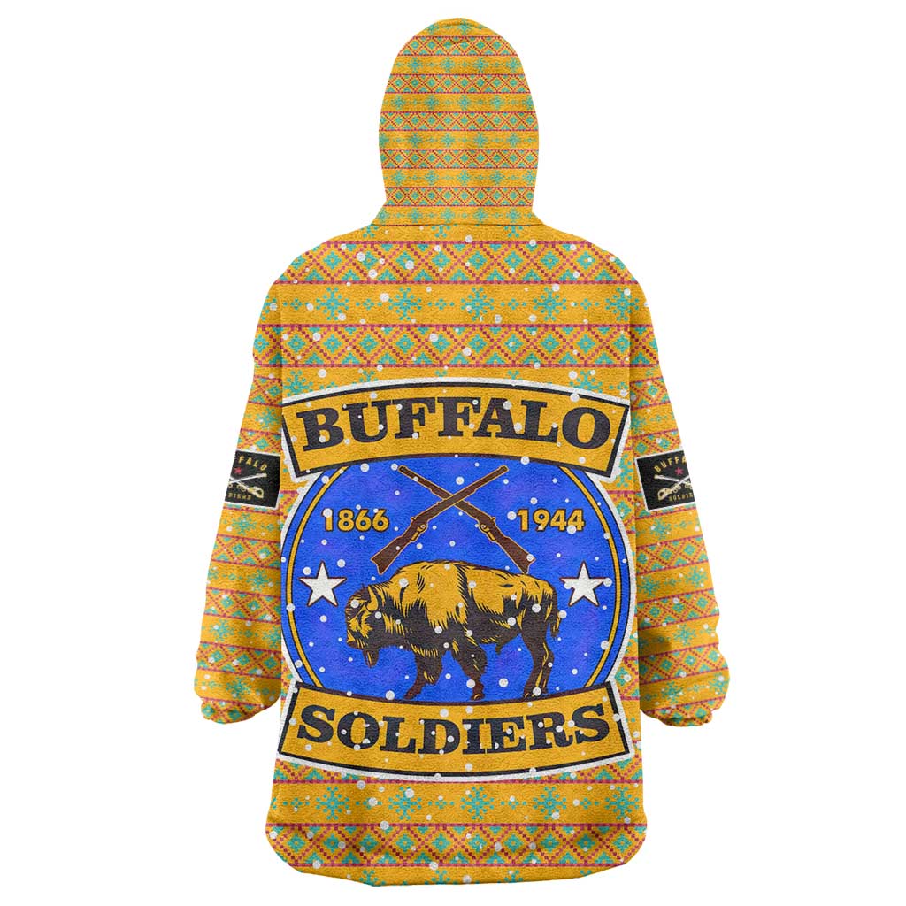 Buffalo Soldiers Christmas Kid Wearable Blanket Hoodie Yellow Cartoon Buffalo Santa Hat Design - African Pride