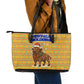 Buffalo Soldiers Christmas Leather Tote Bag Yellow Cartoon Buffalo Santa Hat Design - African Pride