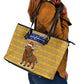 Buffalo Soldiers Christmas Leather Tote Bag Yellow Cartoon Buffalo Santa Hat Design - African Pride