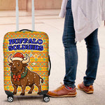 Buffalo Soldiers Christmas Luggage Cover Yellow Cartoon Buffalo Santa Hat Design - African Pride