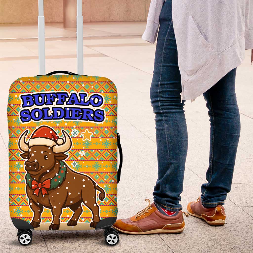 Buffalo Soldiers Christmas Luggage Cover Yellow Cartoon Buffalo Santa Hat Design - African Pride