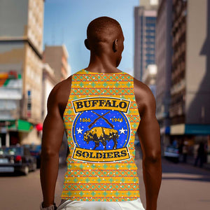 Buffalo Soldiers Christmas Men Tank Top Yellow Cartoon Buffalo Santa Hat Design - African Pride