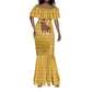 Buffalo Soldiers Christmas Mermaid Dress Yellow Cartoon Buffalo Santa Hat Design - African Pride