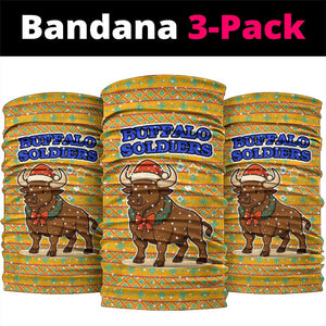 Buffalo Soldiers Christmas Neck Gaiter Yellow Cartoon Buffalo Santa Hat Design - African Pride