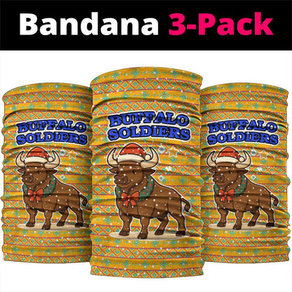Buffalo Soldiers Christmas Neck Gaiter Yellow Cartoon Buffalo Santa Hat Design - African Pride