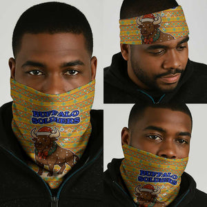 Buffalo Soldiers Christmas Neck Gaiter Yellow Cartoon Buffalo Santa Hat Design - African Pride