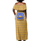 Buffalo Soldiers Christmas Off Shoulder Maxi Dress Yellow Cartoon Buffalo Santa Hat Design - African Pride
