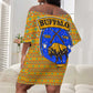 Buffalo Soldiers Christmas Off Shoulder Short Dress Yellow Cartoon Buffalo Santa Hat Design - African Pride