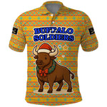 Buffalo Soldiers Christmas Polo Shirt Yellow Cartoon Buffalo Santa Hat Design - African Pride