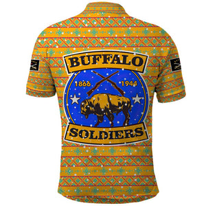 Buffalo Soldiers Christmas Polo Shirt Yellow Cartoon Buffalo Santa Hat Design - African Pride