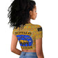 Buffalo Soldiers Christmas Raglan Cropped T shirt Yellow Cartoon Buffalo Santa Hat Design - African Pride