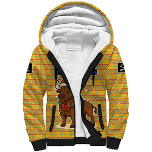 Buffalo Soldiers Christmas Sherpa Hoodie Yellow Cartoon Buffalo Santa Hat Design - African Pride