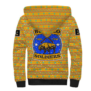 Buffalo Soldiers Christmas Sherpa Hoodie Yellow Cartoon Buffalo Santa Hat Design - African Pride