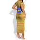 Buffalo Soldiers Christmas Short Sleeve Bodycon Dress Yellow Cartoon Buffalo Santa Hat Design - African Pride