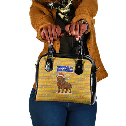 Buffalo Soldiers Christmas Shoulder Handbag Yellow Cartoon Buffalo Santa Hat Design - African Pride