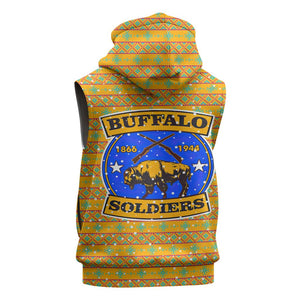 Buffalo Soldiers Christmas Sleeveless Hoodie Yellow Cartoon Buffalo Santa Hat Design - African Pride