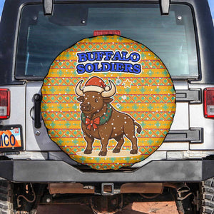 Buffalo Soldiers Christmas Spare Tire Cover Yellow Cartoon Buffalo Santa Hat Design - African Pride