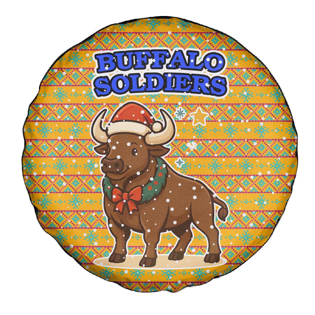 Buffalo Soldiers Christmas Spare Tire Cover Yellow Cartoon Buffalo Santa Hat Design - African Pride