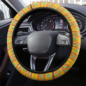 Buffalo Soldiers Christmas Steering Wheel Cover Yellow Cartoon Buffalo Santa Hat Design - African Pride