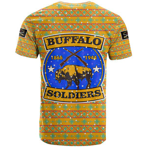 Buffalo Soldiers Christmas T shirt Yellow Cartoon Buffalo Santa Hat Design - African Pride
