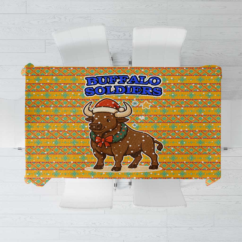 Buffalo Soldiers Christmas Tablecloth Yellow Cartoon Buffalo Santa Hat Design - African Pride