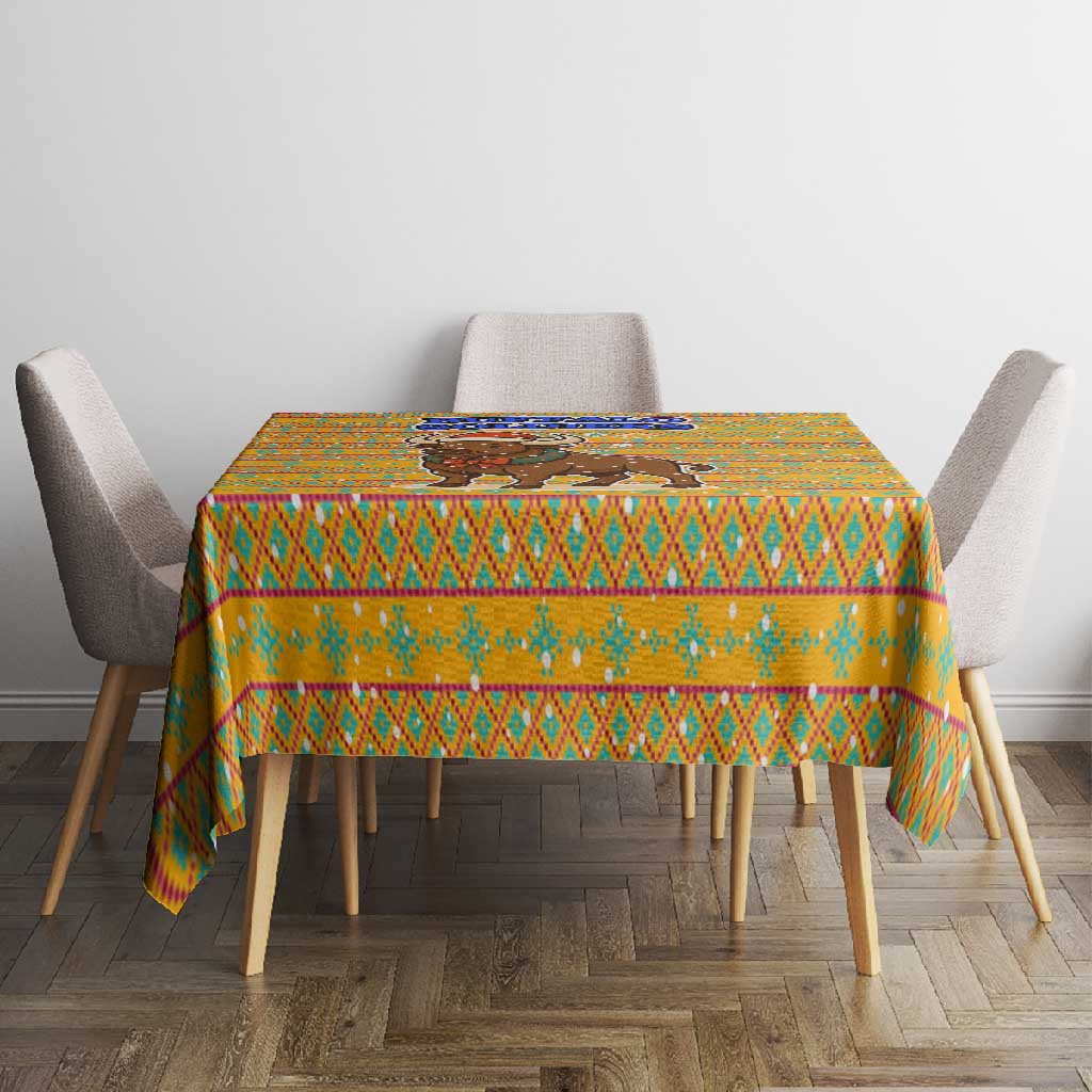 Buffalo Soldiers Christmas Tablecloth Yellow Cartoon Buffalo Santa Hat Design - African Pride
