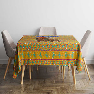 Buffalo Soldiers Christmas Tablecloth Yellow Cartoon Buffalo Santa Hat Design - African Pride