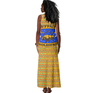 Buffalo Soldiers Christmas Tank Maxi Dress Yellow Cartoon Buffalo Santa Hat Design - African Pride