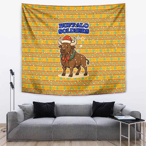 Buffalo Soldiers Christmas Tapestry Yellow Cartoon Buffalo Santa Hat Design - African Pride