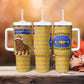 Buffalo Soldiers Christmas Tumbler With Handle Yellow Cartoon Buffalo Santa Hat Design - African Pride