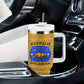 Buffalo Soldiers Christmas Tumbler With Handle Yellow Cartoon Buffalo Santa Hat Design - African Pride