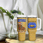 Buffalo Soldiers Christmas Tumbler With Handle Yellow Cartoon Buffalo Santa Hat Design - African Pride