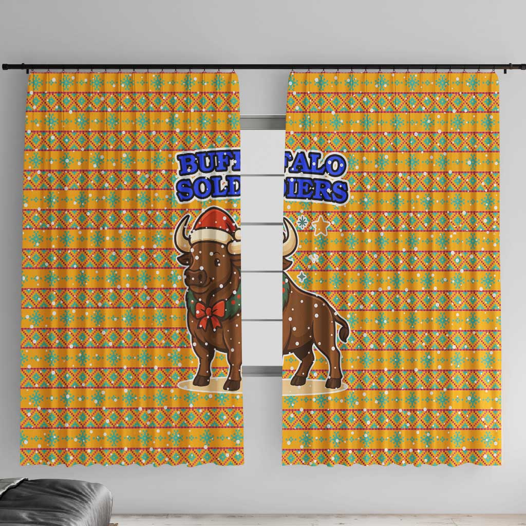 Buffalo Soldiers Christmas Window Curtain Yellow Cartoon Buffalo Santa Hat Design - African Pride