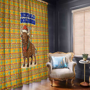 Buffalo Soldiers Christmas Window Curtain Yellow Cartoon Buffalo Santa Hat Design - African Pride