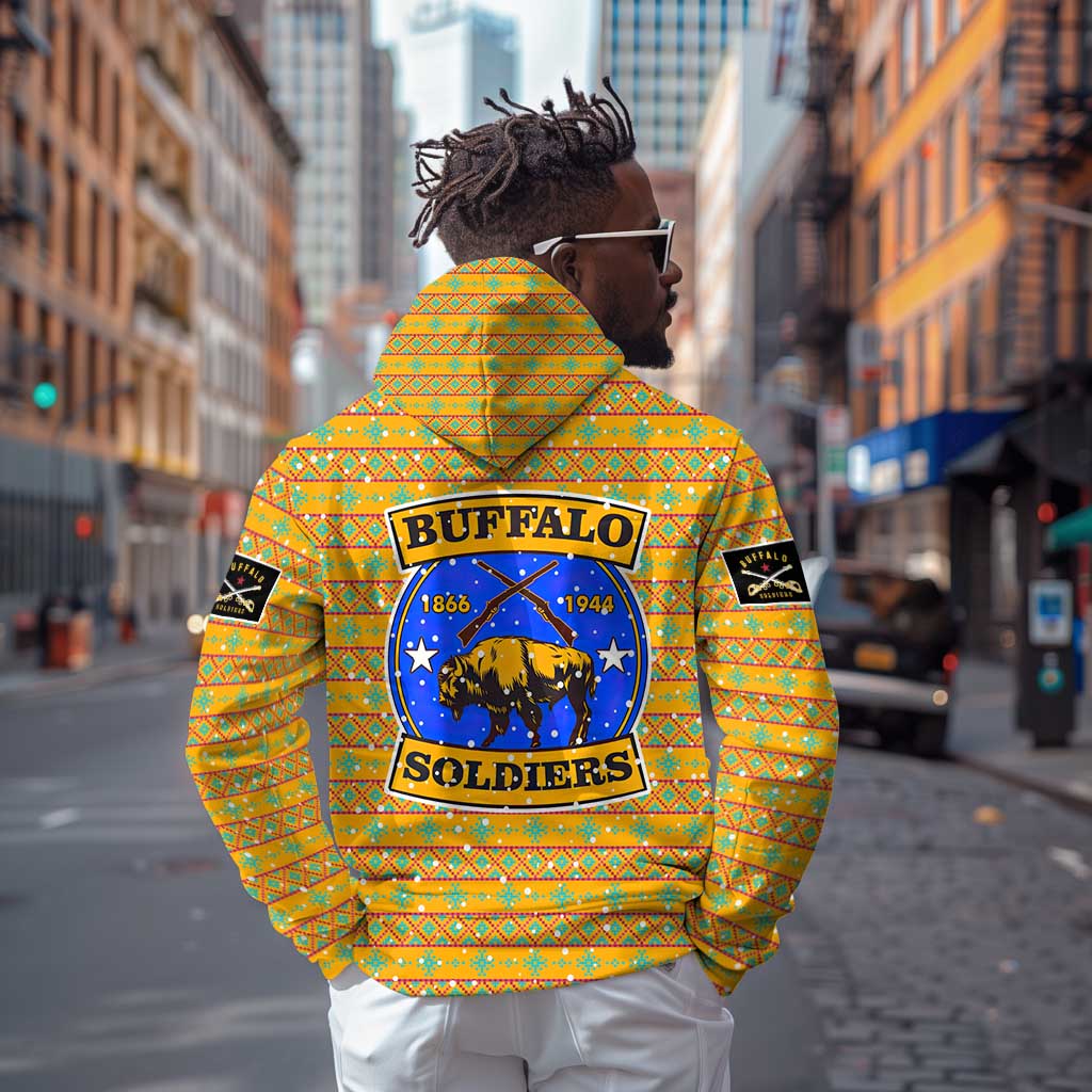 Buffalo Soldiers Christmas Zip Hoodie Yellow Cartoon Buffalo Santa Hat Design - African Pride