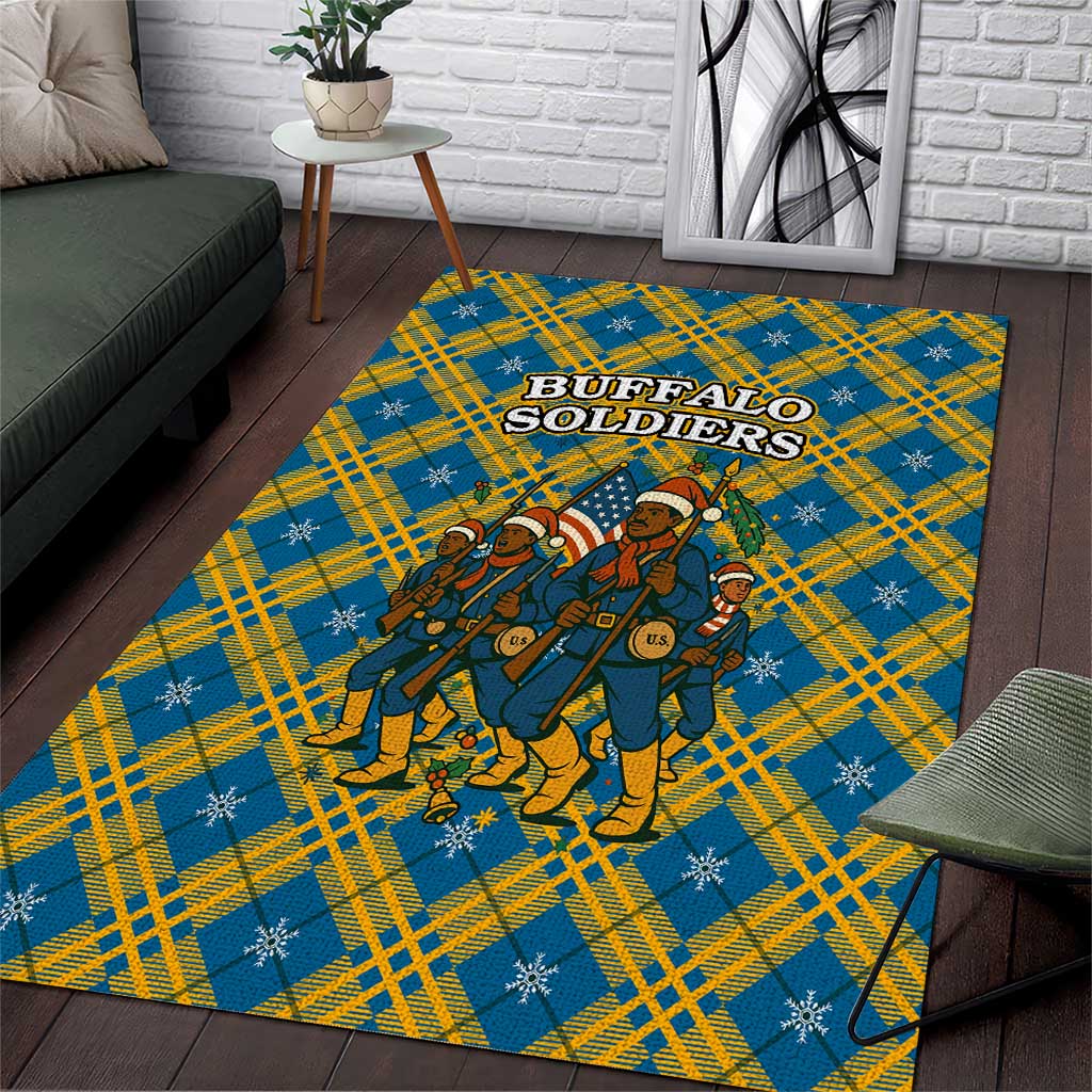 Buffalo Soldiers Christmas Area Rug Blue Yellow Plaid Parade Illustration Design - African Pride