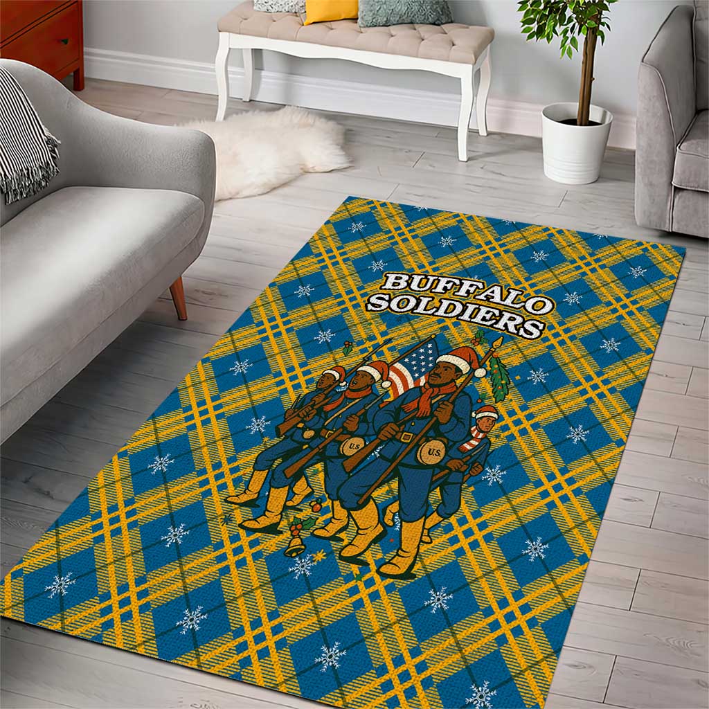 Buffalo Soldiers Christmas Area Rug Blue Yellow Plaid Parade Illustration Design - African Pride
