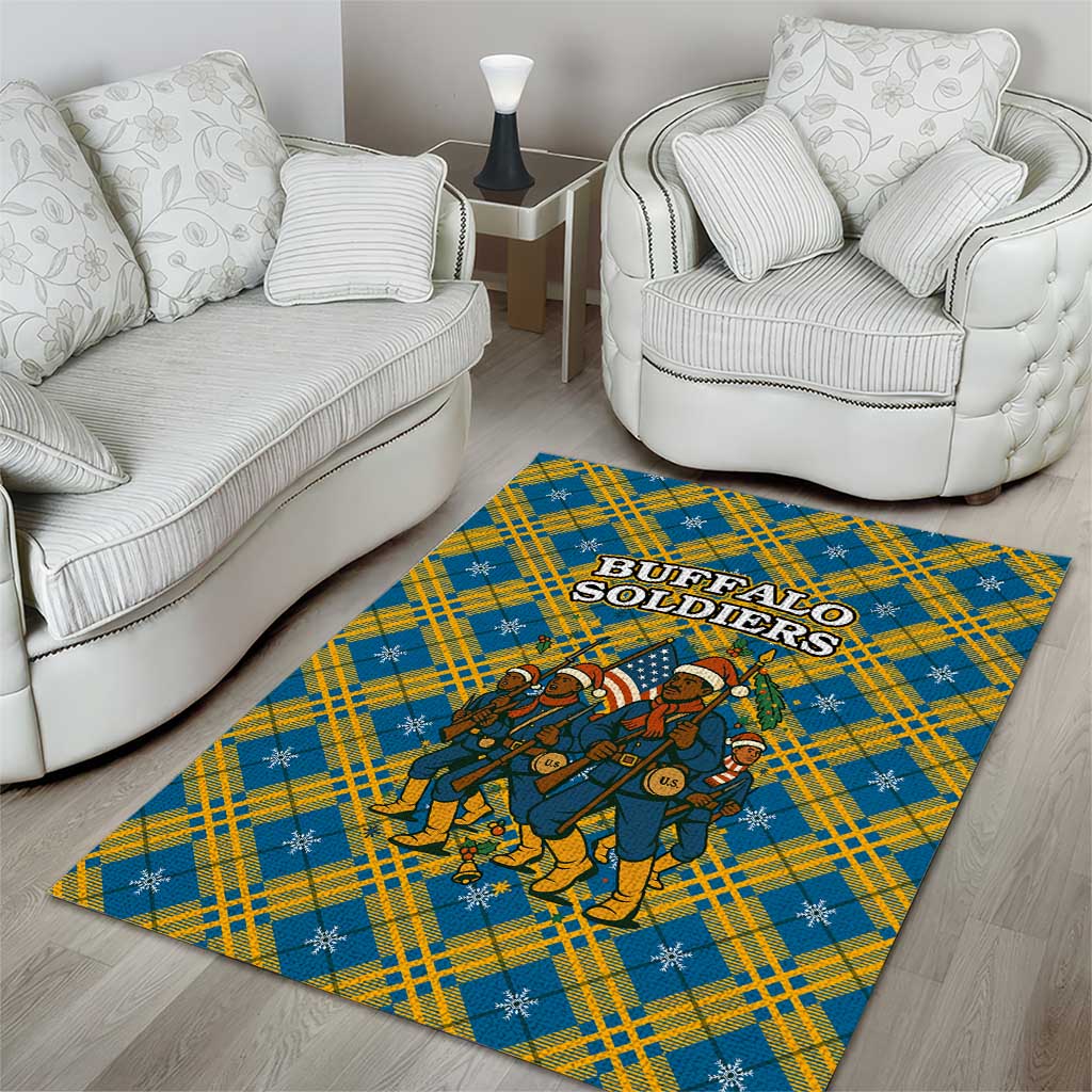 Buffalo Soldiers Christmas Area Rug Blue Yellow Plaid Parade Illustration Design - African Pride