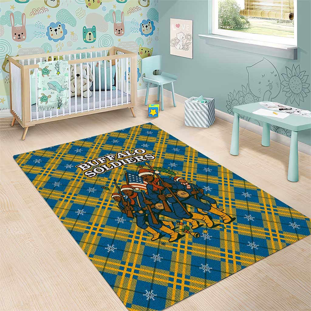 Buffalo Soldiers Christmas Area Rug Blue Yellow Plaid Parade Illustration Design - African Pride