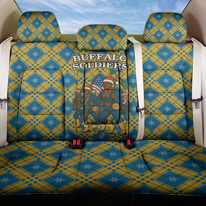 Buffalo Soldiers Christmas Back Car Seat Cover Blue Yellow Plaid Parade Illustration Design - African Pride