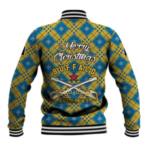 Buffalo Soldiers Christmas Baseball Jacket Blue Yellow Plaid Parade Illustration Design - African Pride